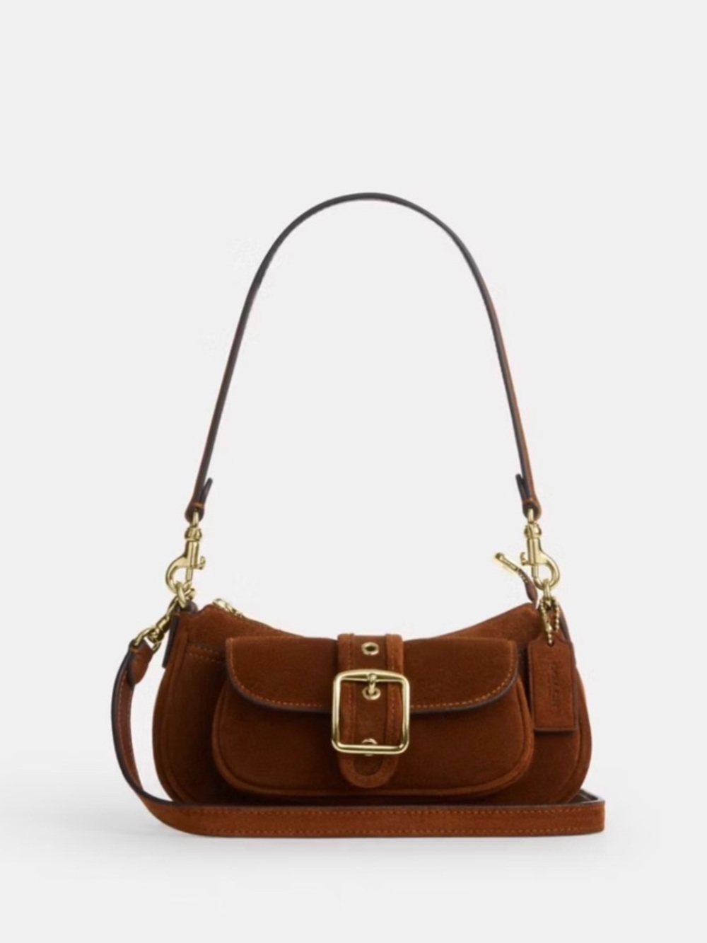 🤎 Coach NWT Warm Brown Suede Mini Ashton Shoulder Bag with Crossbody & Gold